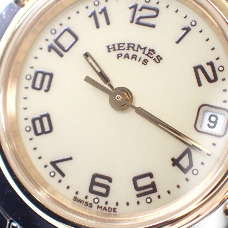 エルメス HERMES クリッパー CL4.220 腕時計 ステンレススチール GP クオーツ アイボリー文字盤 レディース【中古】【Aランク】