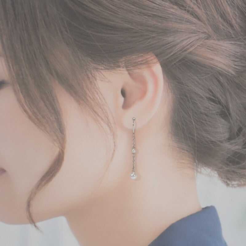 ミキモト MIKIMOTO パールチェーン ピアス K18ホワイトゴールド アコヤ真珠 レディース【中古】【Aランク】