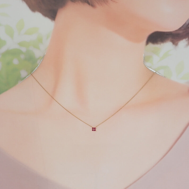 ヴァンドーム VANDOME フラワーモチーフ AGVN653343RU ネックレス K18イエローゴールド ルビー ダイヤモンド レディース【中古】【Aランク】