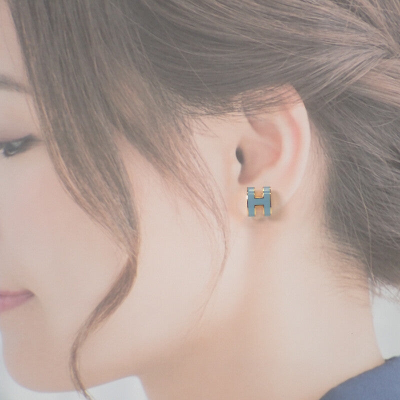 エルメス HERMES ミニポップH ピアス メタル ブルー ゴールド金具