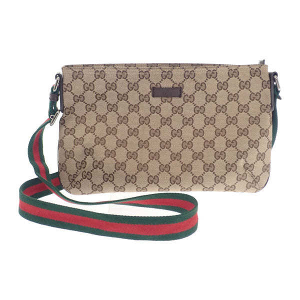 グッチ GUCCI GGキャンバスショルダー ウェビングライン 189749KQWGR9791 ショルダーバッグ GGキャンバス ベージュ ブラウン レディース メンズ【中古】【ABランク】