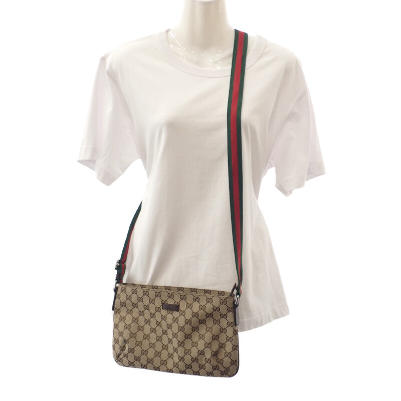 グッチ GUCCI GGキャンバスショルダー ウェビングライン 189749KQWGR9791 ショルダーバッグ GGキャンバス ベージュ ブラウン レディース メンズ【中古】【ABランク】