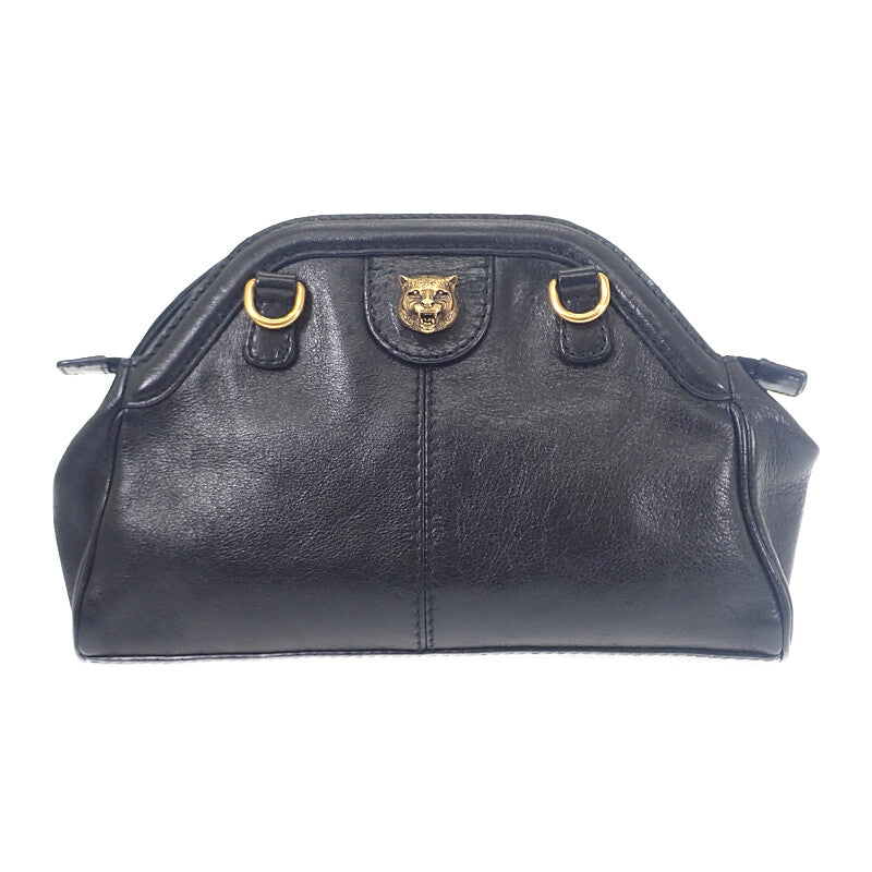 グッチ GUCCI リベルスモールタイガーヘッド 524620 ショルダーバッグ カーフ ブラック ゴールド金具 レディース【中古】【Bランク】