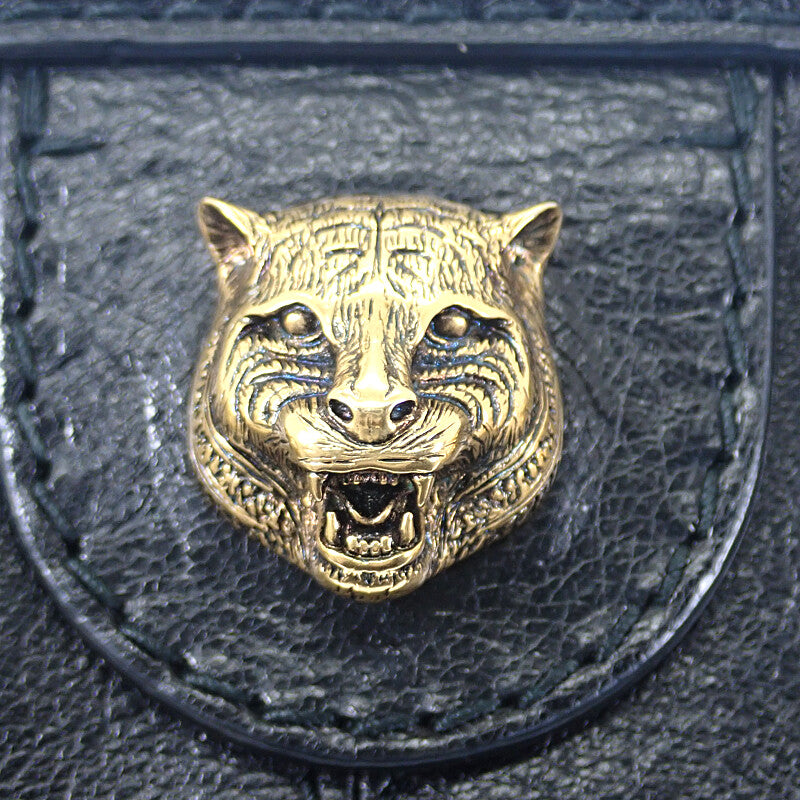 グッチ GUCCI リベルスモールタイガーヘッド 524620 ショルダーバッグ カーフ ブラック ゴールド金具 レディース【中古】【Bランク】