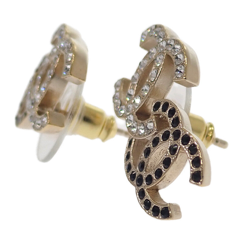 シャネル CHANEL ダブルココマーク A22B刻印 ピアス メタル ラインストーン ゴールド ブラック ホワイト レディース【中古】【Aランク】