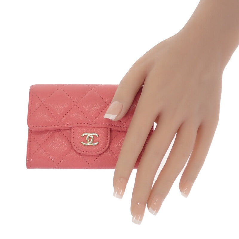 シャネル CHANEL クラシックフラップ AP4096 カードケース キャビアスキン ピンク ゴールド金具 レディース【中古】【Aランク】