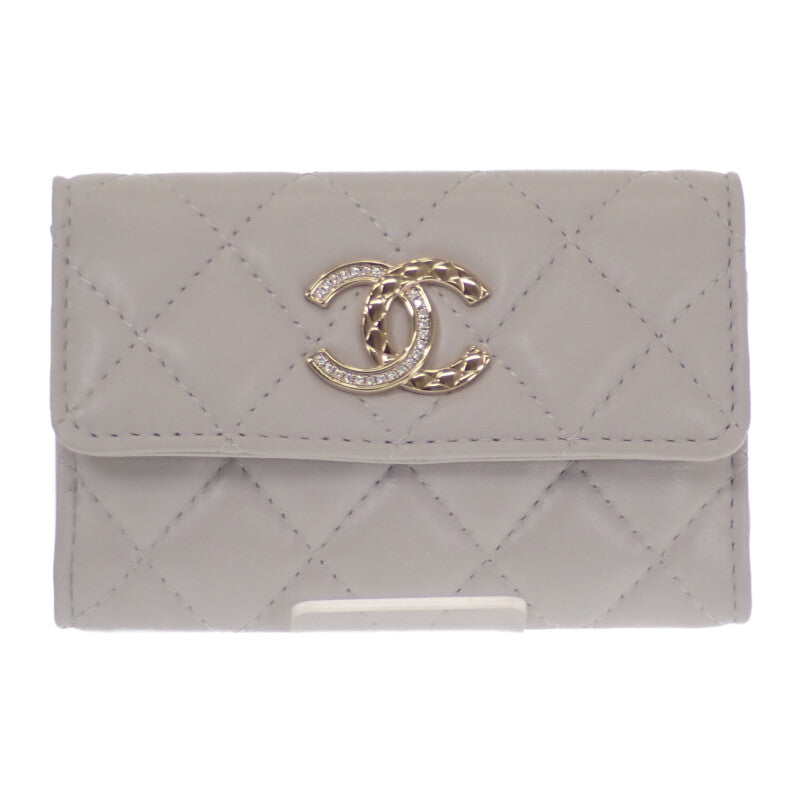 シャネル CHANEL フラップ AP4342 カードケース ラムスキン ライトグレー ゴールド金具 レディース【中古】【Aランク】