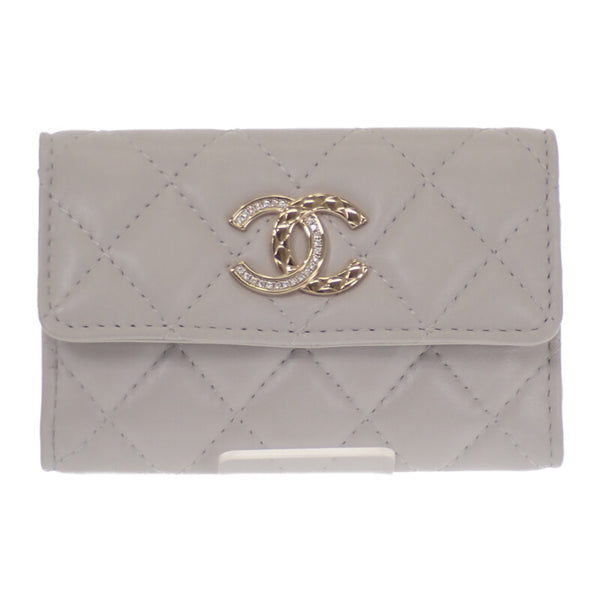 シャネル CHANEL フラップ AP4342 カードケース ラムスキン ライトグレー ゴールド金具 レディース【中古】【Aランク】