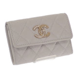 シャネル CHANEL フラップ AP4342 カードケース ラムスキン ライトグレー ゴールド金具 レディース【中古】【Aランク】