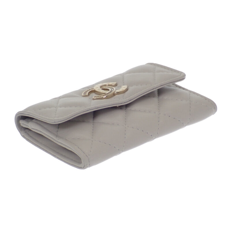 シャネル CHANEL フラップ AP4342 カードケース ラムスキン ライトグレー ゴールド金具 レディース【中古】【Aランク】