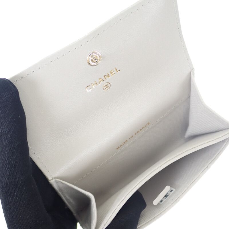 シャネル CHANEL フラップ AP4342 カードケース ラムスキン ライトグレー ゴールド金具 レディース【中古】【Aランク】