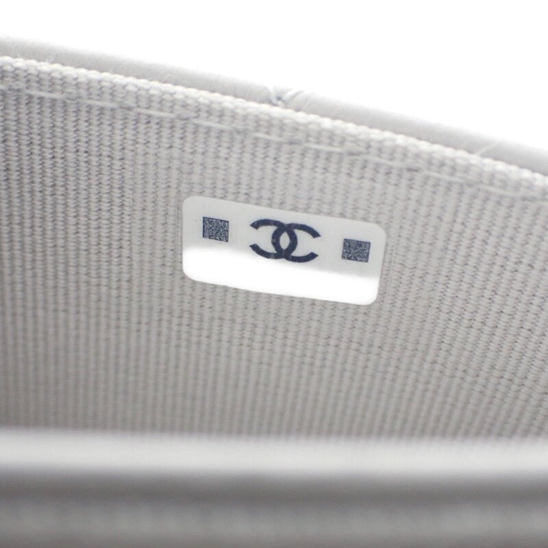 シャネル CHANEL フラップ AP4342 カードケース ラムスキン ライトグレー ゴールド金具 レディース【中古】【Aランク】