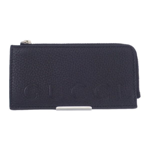 グッチ GUCCI ロゴ ジップ 835073AAE1W1000 カードケース カーフスキン ブラック シルバー金具 メンズ【中古】【Aランク】