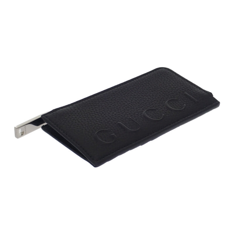 グッチ GUCCI ロゴ ジップ 835073AAE1W1000 カードケース カーフスキン ブラック シルバー金具 メンズ【中古】【Aランク】