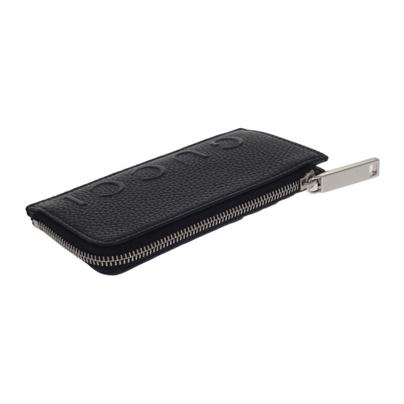 グッチ GUCCI ロゴ ジップ 835073AAE1W1000 カードケース カーフスキン ブラック シルバー金具 メンズ【中古】【Aランク】