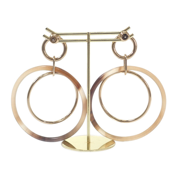 エルメス HERMES アミュレットデュオ ピアス メタル バッファローホーン ブラウン ゴールド レディース【中古】【Aランク】