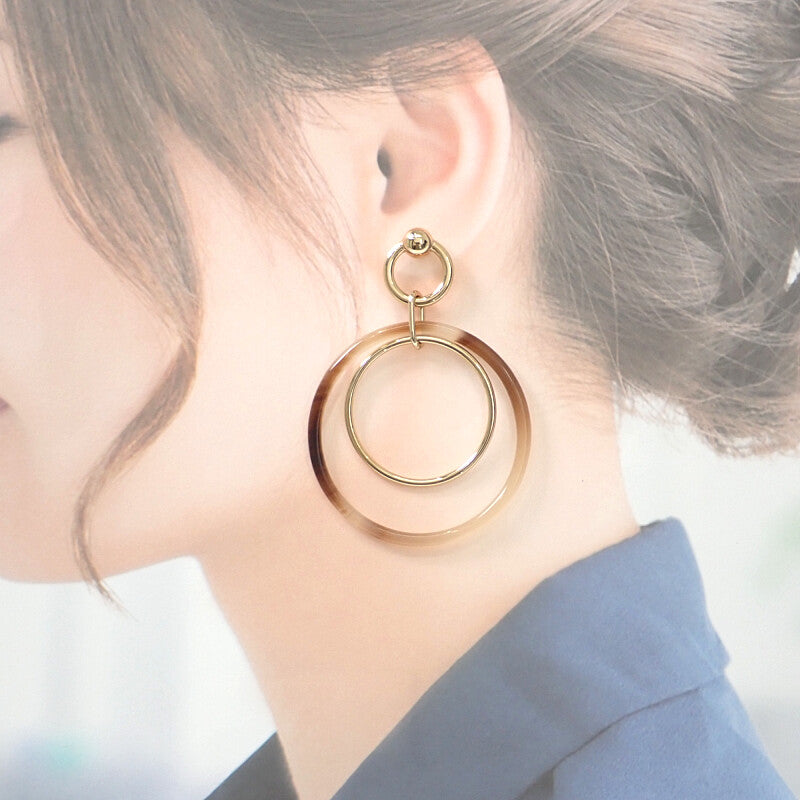 エルメス HERMES アミュレットデュオ ピアス メタル バッファローホーン ブラウン ゴールド レディース【中古】【Aランク】