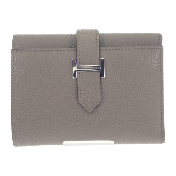 エルメス HERMES ベアン コンビ ネヴェルソ K刻印 三つ折り財布 ヴォーエプソン エタン エトゥープ シルバー金具 レディース【中古】【Aランク】