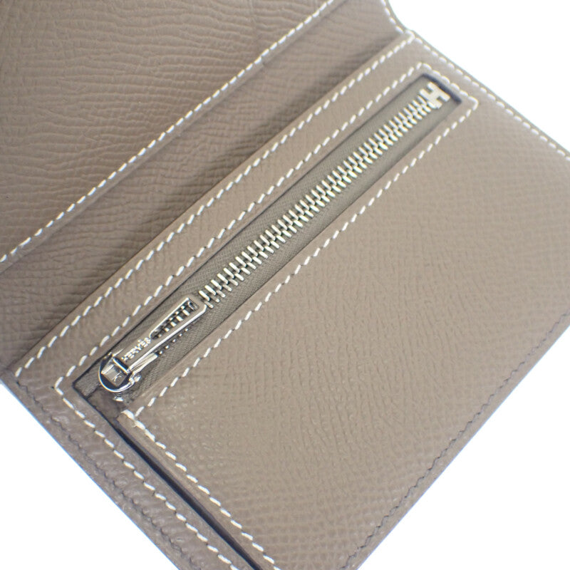 エルメス HERMES ベアン コンビ ネヴェルソ K刻印 三つ折り財布 ヴォーエプソン エタン エトゥープ シルバー金具 レディース【中古】【Aランク】