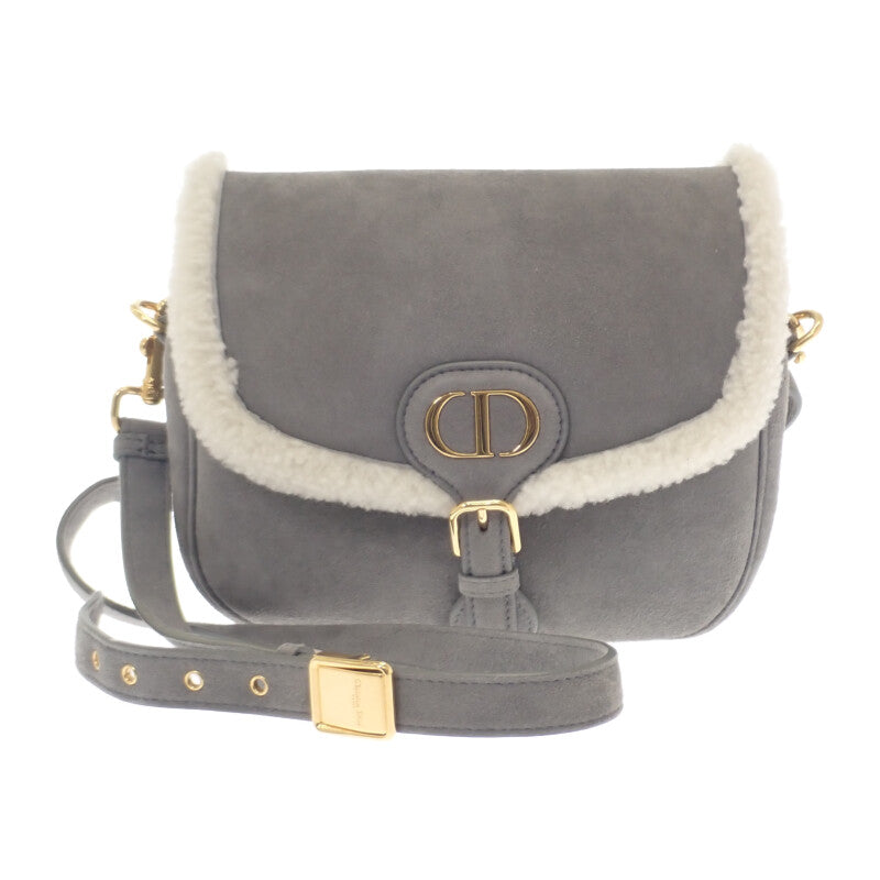 ディオール Dior Bobby ミディアム ショルダーバッグ スウェード ムートン グレー ゴールド金具 レディース【中古】【ABランク】