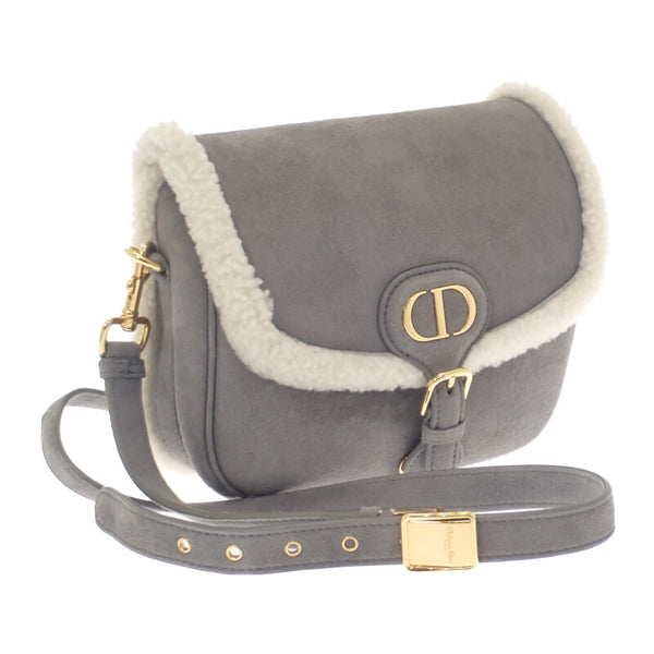 ディオール Dior Bobby ミディアム ショルダーバッグ スウェード ムートン グレー ゴールド金具 レディース【中古】【ABランク】