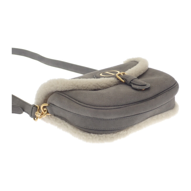 ディオール Dior Bobby ミディアム ショルダーバッグ スウェード ムートン グレー ゴールド金具 レディース【中古】【ABランク】