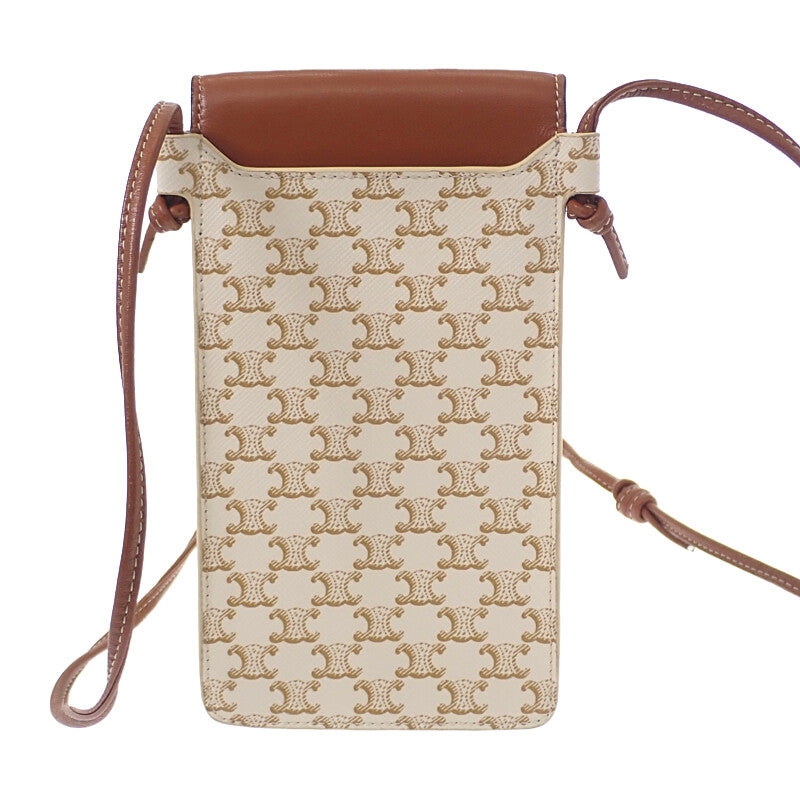 セリーヌ CELINE モバイルポーチ 10G332CQD ショルダーバッグ ラムスキン トリオンフキャンバス タン レディース【中古】【Aランク】