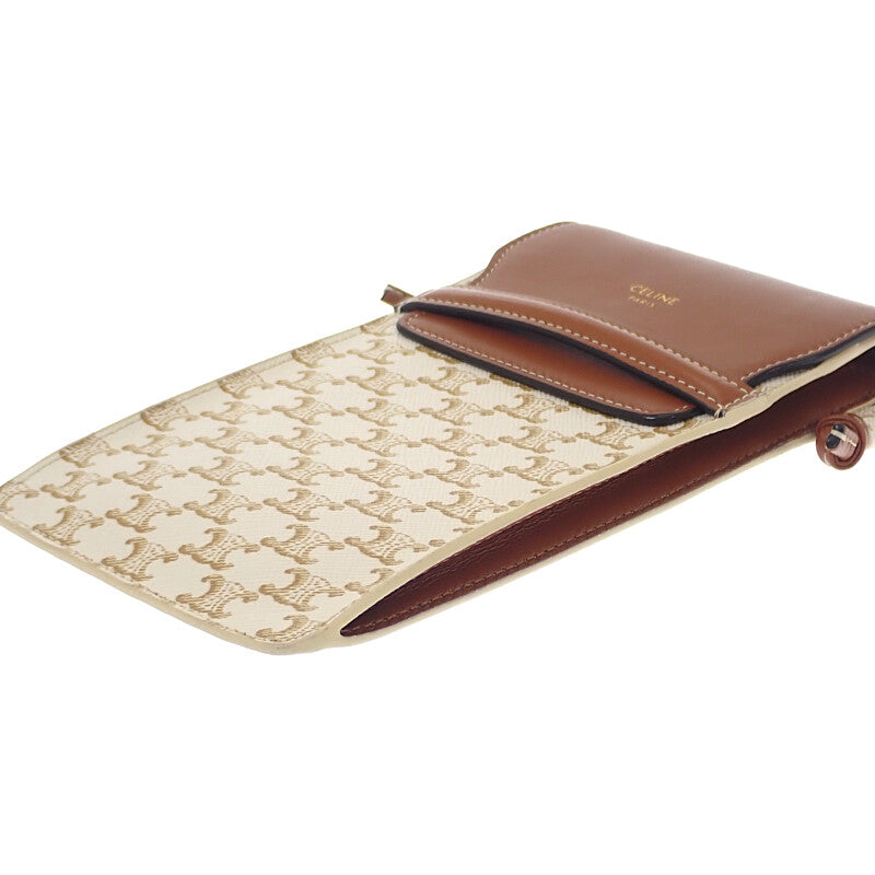 セリーヌ CELINE モバイルポーチ 10G332CQD ショルダーバッグ ラムスキン トリオンフキャンバス タン レディース【中古】【Aランク】