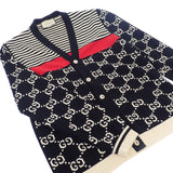 グッチ GUCCI ボーダー GGジャガード XL 523048_X9107 カーディガン コットン ネイビー メンズ【中古】【Aランク】