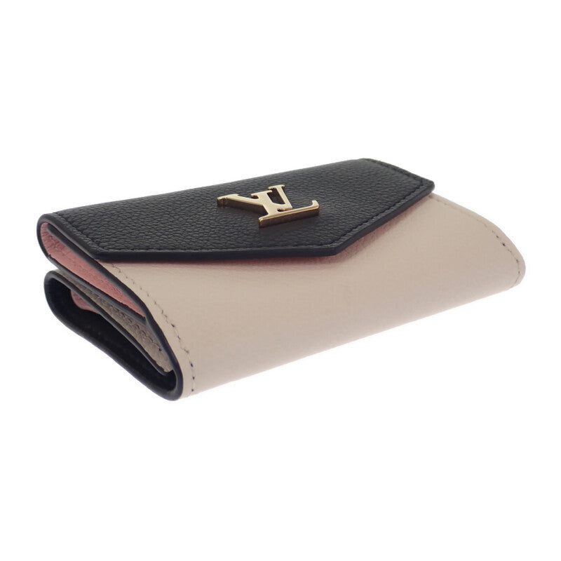 ルイヴィトン LOUIS VUITTON ポルトフォイユ･ロックミニ M80984 三つ折り財布 グレインカーフレザー ノワール クレーム ピンク ゴールド金具 レディース【中古】【Aランク】