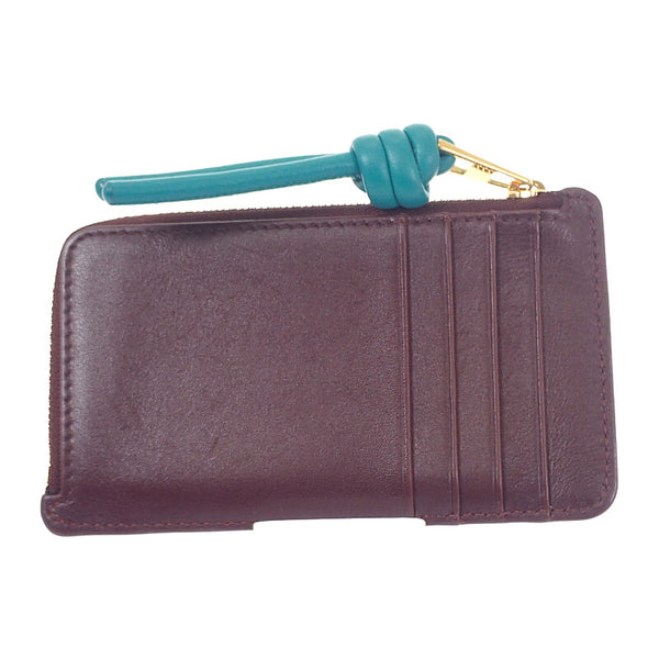 ロエベ LOEWE ノット コインカードホルダー CEM1Z40X01 カードケース シャイニーナパカーフ バーガンディ エメラルドグリーン ゴールド金具 レディース【中古】【ABランク】