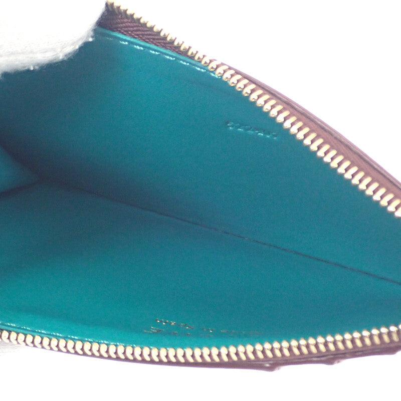 ロエベ LOEWE ノット コインカードホルダー CEM1Z40X01 カードケース シャイニーナパカーフ バーガンディ エメラルドグリーン ゴールド金具 レディース【中古】【ABランク】