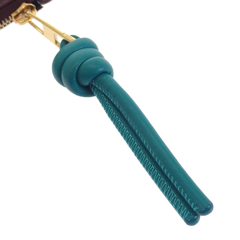 ロエベ LOEWE ノット コインカードホルダー CEM1Z40X01 カードケース シャイニーナパカーフ バーガンディ エメラルドグリーン ゴールド金具 レディース【中古】【ABランク】