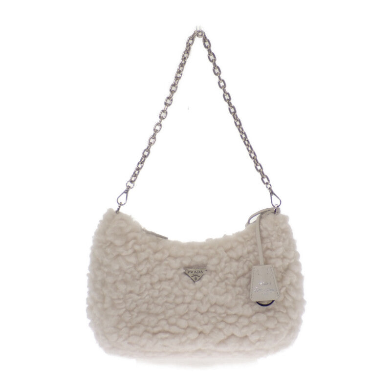 プラダ PRADA Re-Edition 2005ショルダー 1BH2042FLIF0018 2WAYバッグ ハンドバッグ ショルダーバッグ ウール カシミヤ ホワイト シルバー金具 レディース【中古】【ABランク】