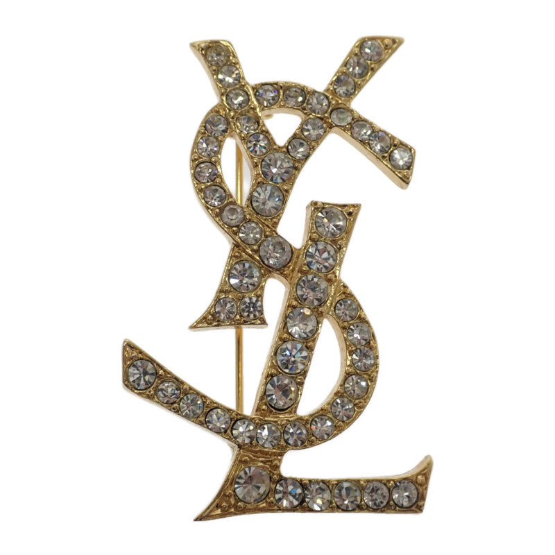 イヴ・サンローラン YVES SAINT LAURENT カサンドラ ブローチ メタル クリスタル レディース メンズ【中古】【ABランク】