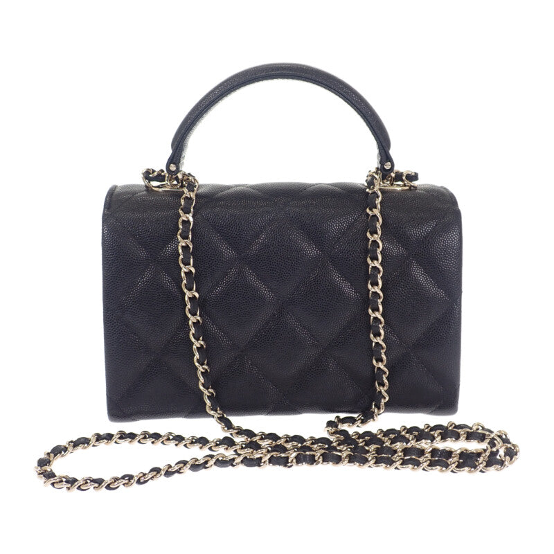 シャネル CHANEL トップハンドル チェーンバッグ AP4568 2WAYバッグ キャビアスキン ブラック ゴールド金具 レディース【中古】【Aランク】