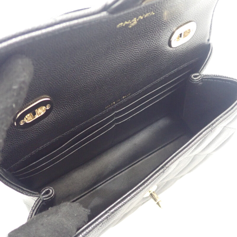 シャネル CHANEL トップハンドル チェーンバッグ AP4568 2WAYバッグ キャビアスキン ブラック ゴールド金具 レディース【中古】【Aランク】