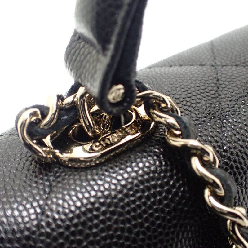 シャネル CHANEL トップハンドル チェーンバッグ AP4568 2WAYバッグ キャビアスキン ブラック ゴールド金具 レディース【中古】【Aランク】