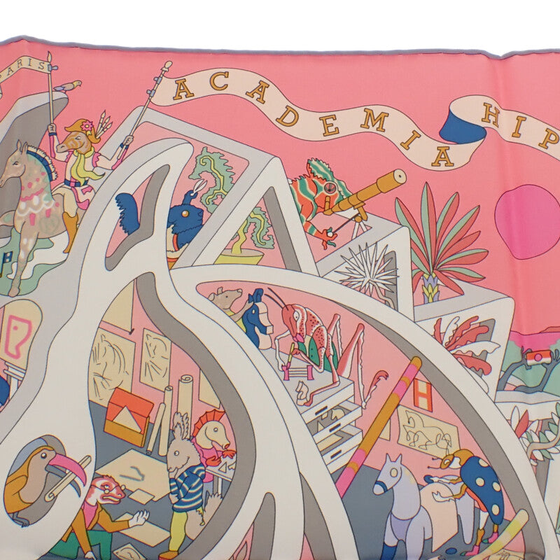 エルメス HERMES カレ90 Academia Hippica H004281S 06 スカーフ シルク ローズボンボン グリブルーテ マルチカラー レディース【中古】【Sランク】