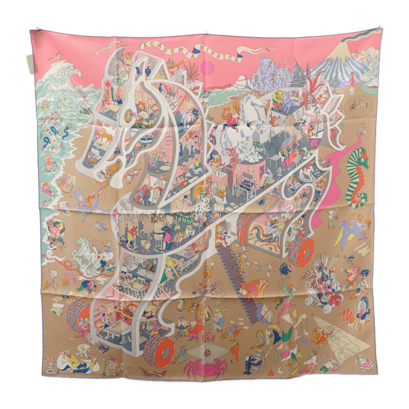 エルメス HERMES カレ90 Academia Hippica H004281S 06 スカーフ シルク ローズボンボン グリブルーテ マルチカラー レディース【中古】【Sランク】