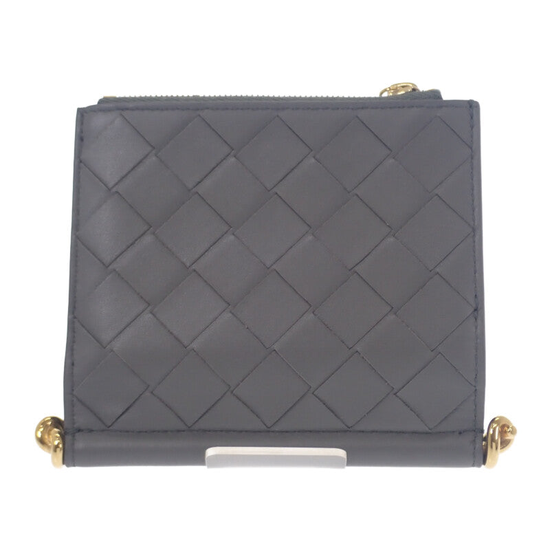 ボッテガヴェネタ BOTTEGA VENETA ソルスティス スモール 788055 二つ折り財布 イントレチャート グレー ゴールド金具 メンズ レディース【中古】【Aランク】