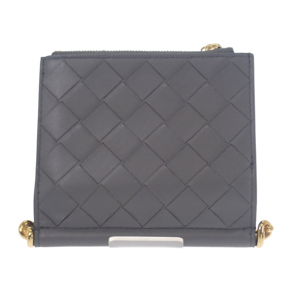 ボッテガヴェネタ BOTTEGA VENETA ソルスティス スモール 788055 二つ折り財布 イントレチャート グレー ゴールド金具 メンズ レディース【中古】【Aランク】