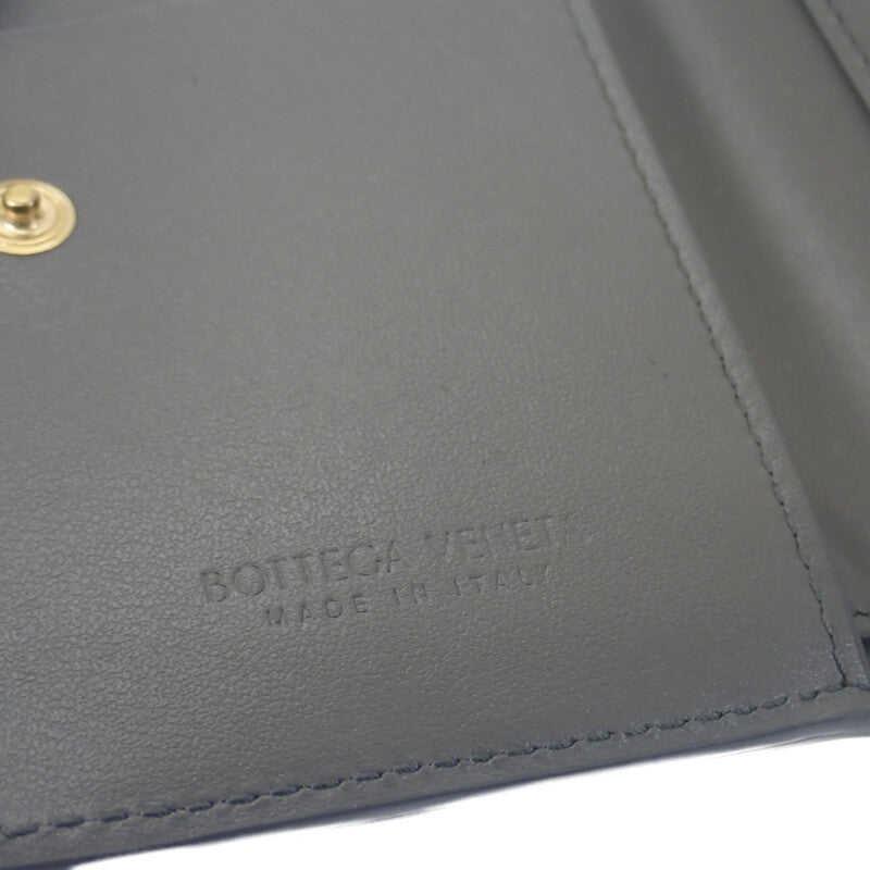 ボッテガヴェネタ BOTTEGA VENETA ソルスティス スモール 788055 二つ折り財布 イントレチャート グレー ゴールド金具 メンズ レディース【中古】【Aランク】