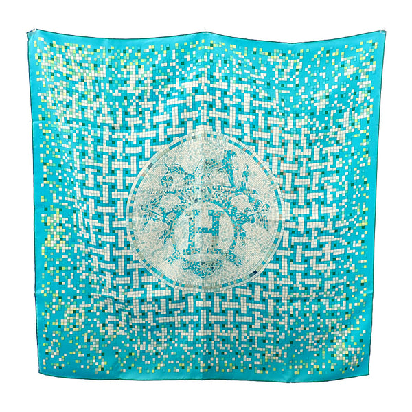 エルメス HERMES カレ90 スカーフ シルク グリーン ブルー レディース【中古】【Aランク】