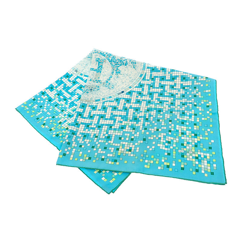 エルメス HERMES カレ90 スカーフ シルク グリーン ブルー レディース【中古】【Aランク】