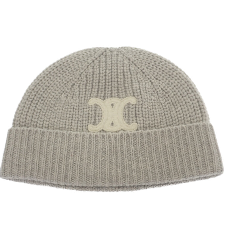 セリーヌ CELINE トリオンフ 2AA32384D ニットキャップ カシミヤ グレー TU メンズ レディース【中古】【Aランク】