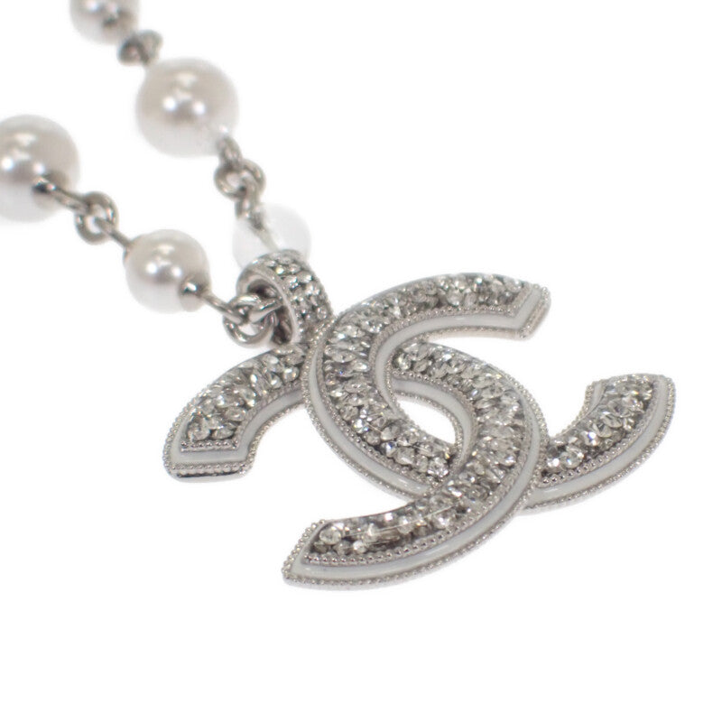 シャネル CHANEL CCロングペンダント ネックレス メタル フェイクパール クリスタル シルバー レディース【中古】【Aランク】