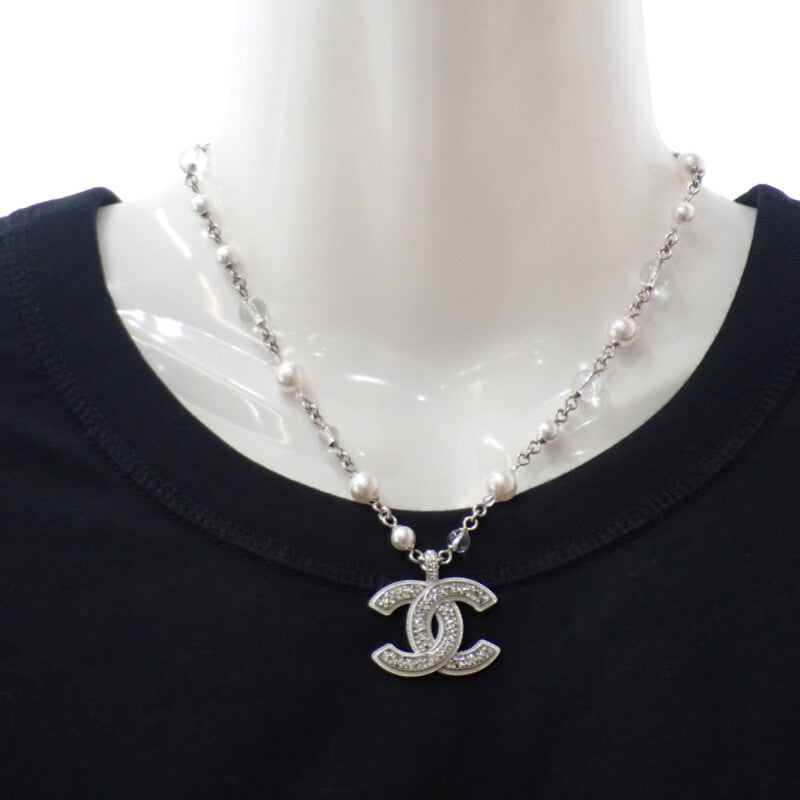 CHANEL シルバーネックレス パール付き シャネル CHANEL CCロングペンダント ネックレス メタル フェイク