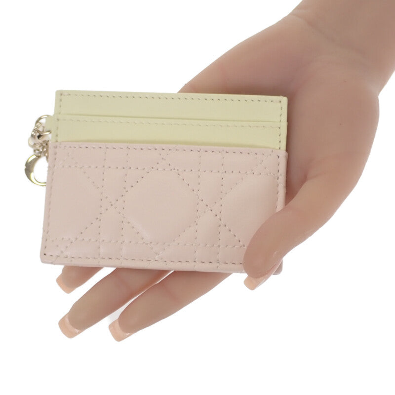 ディオール Dior Lady Dior Freesia カードホルダー S0974OBWS カードケース ラムスキン ピンク イエロー ゴールド金具 レディース【中古】【Aランク】