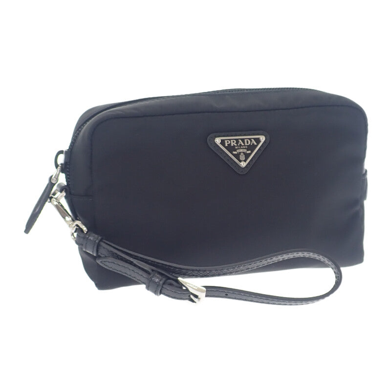 プラダ PRADA スモール Re-Nylon 1NS021 ポーチ ナイロン ブラック シルバー金具 レディース メンズ ユニセックス【中古】【Aランク】